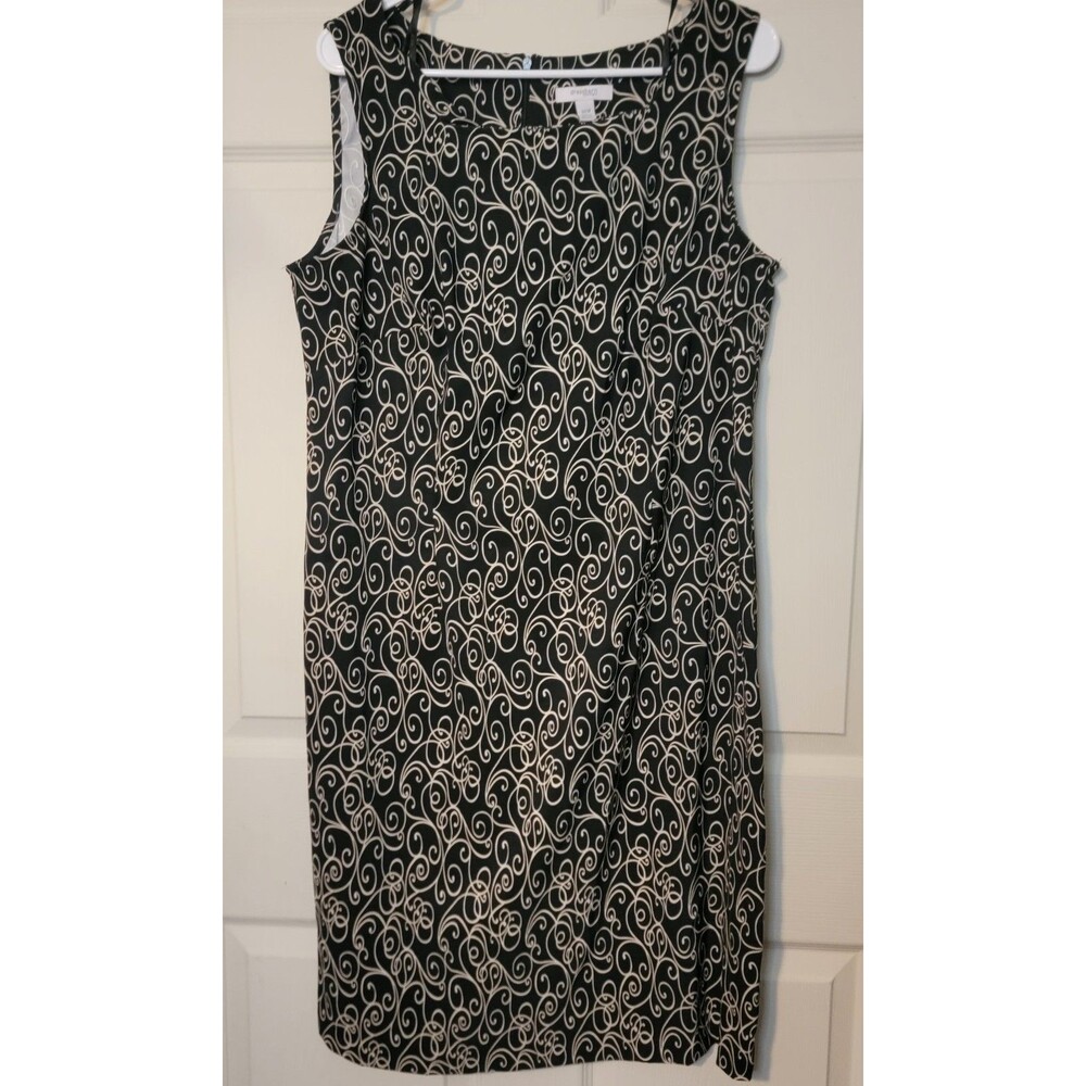 Dressbarn Woman 16W Black/Beige Swirl Sheath Dress Sleeveless Knee Knit Zip